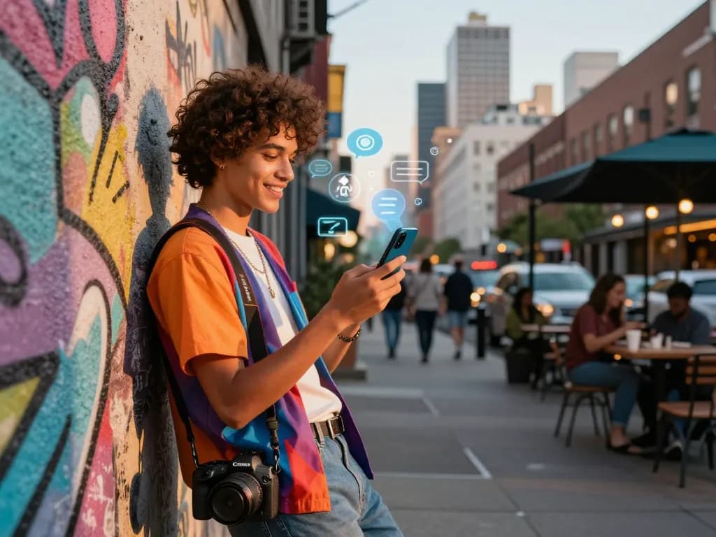 Engaging scene with ai slut virtual companion interacting in urban environment, showcasing modern relationship dynamics.