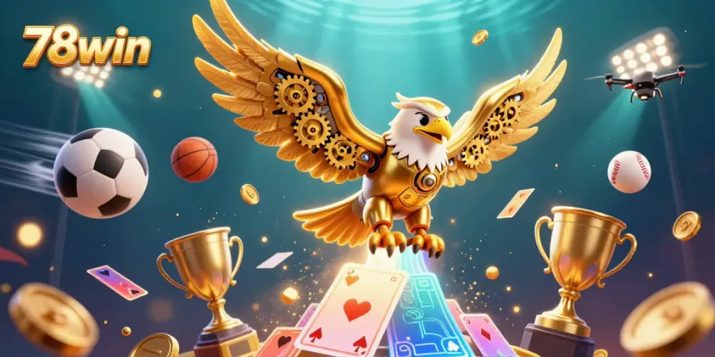 Experience thrilling gameplay at 78win with a cybernetic eagle and dynamic sports betting visuals.