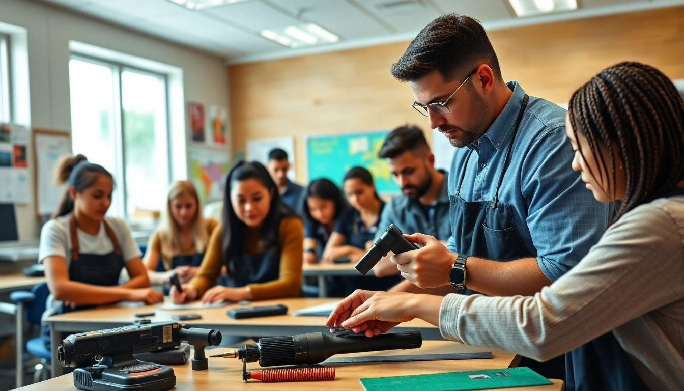 Engaged students in a trade school in Tennessee learning new skills with an expert instructor.