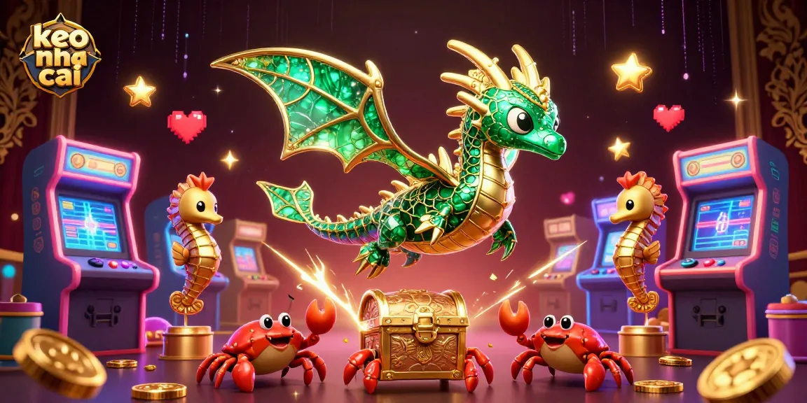 Experience excitement with keo nha cai as a vibrant sea dragon and treasure chest illustrate casino action.