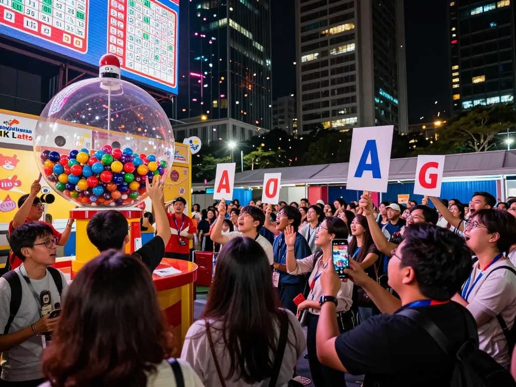 Kerumunan langsung menyaksikan Pengeluaran HK Lotto dengan hasil undian ditampilkan, suasana yang meriah.