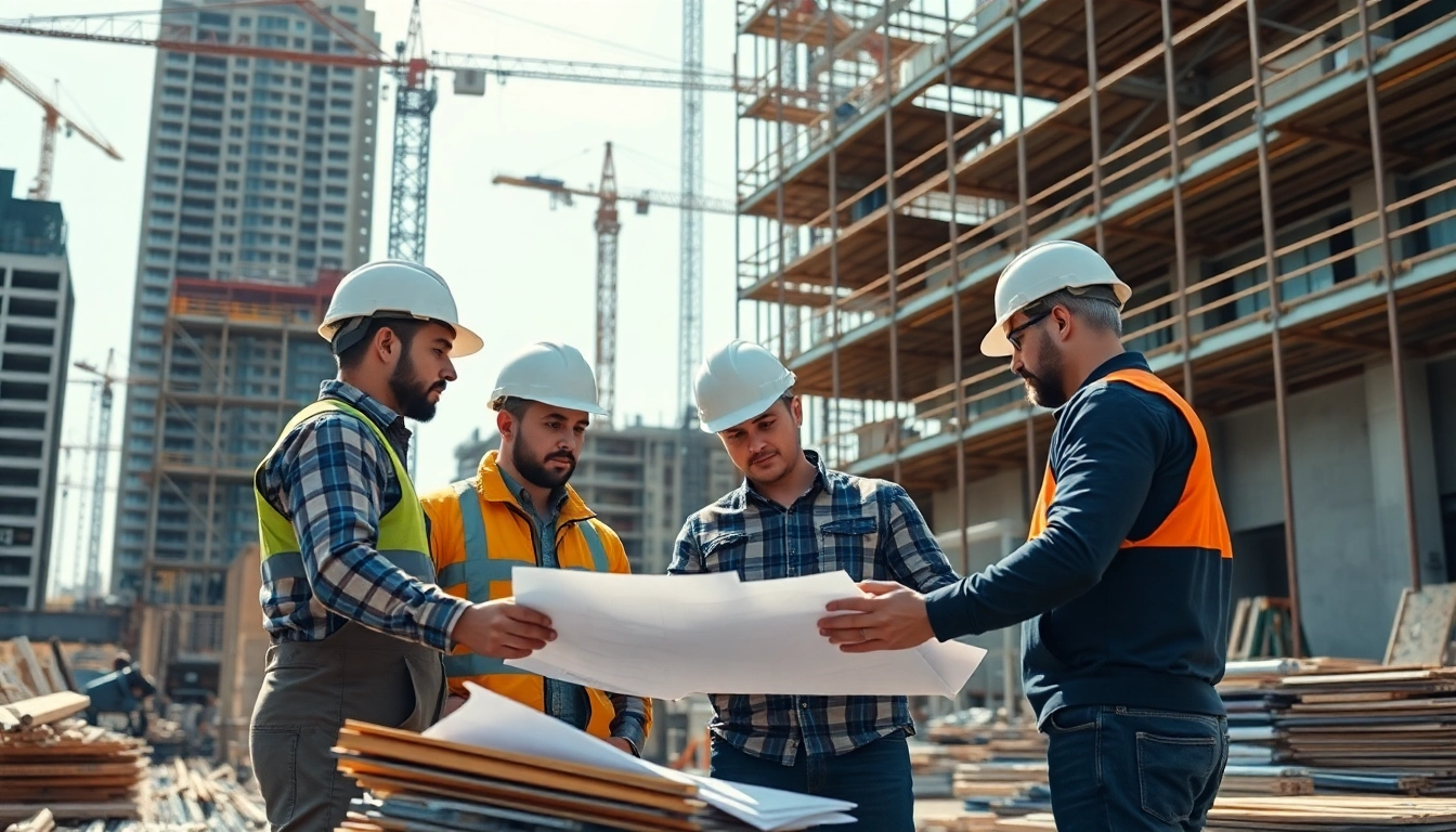 Workers operating a construction site under a New York Commercial General Contractor, demonstrating teamwork and professionalism.