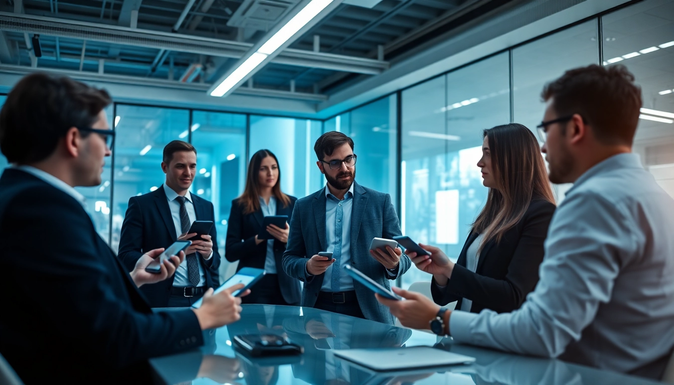 AI consulting company in UK team collaborating in a modern office setting.