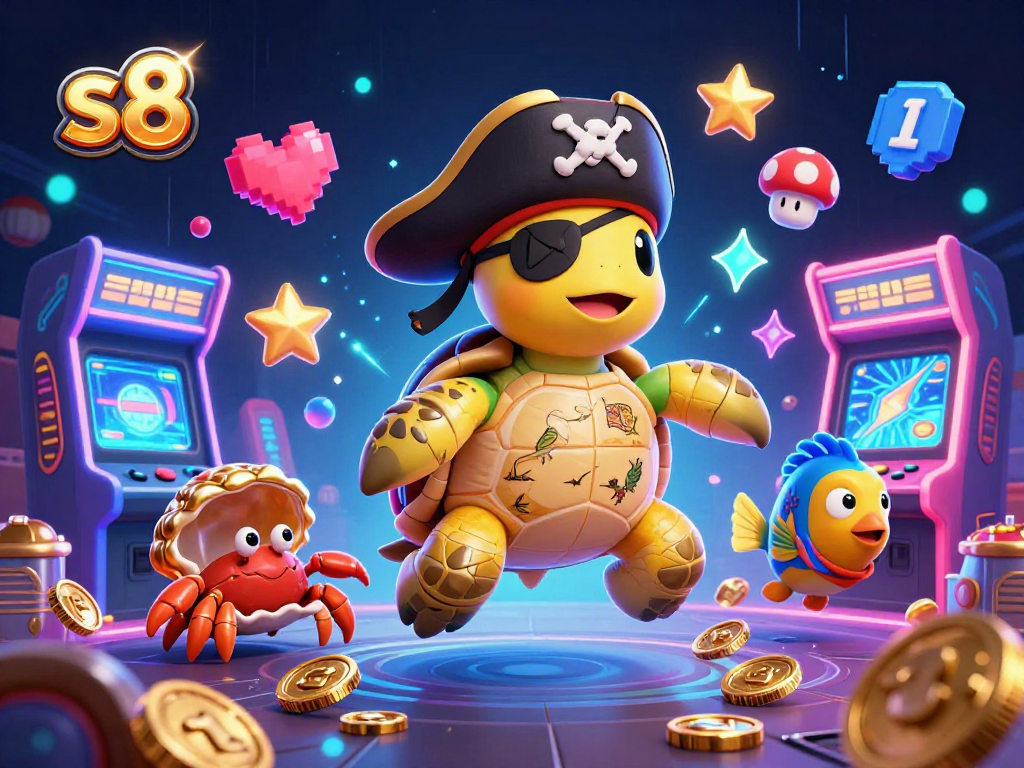 Engage in thrilling gameplay at s8 featuring vibrant casino elements, pirate characters, and electric energy.