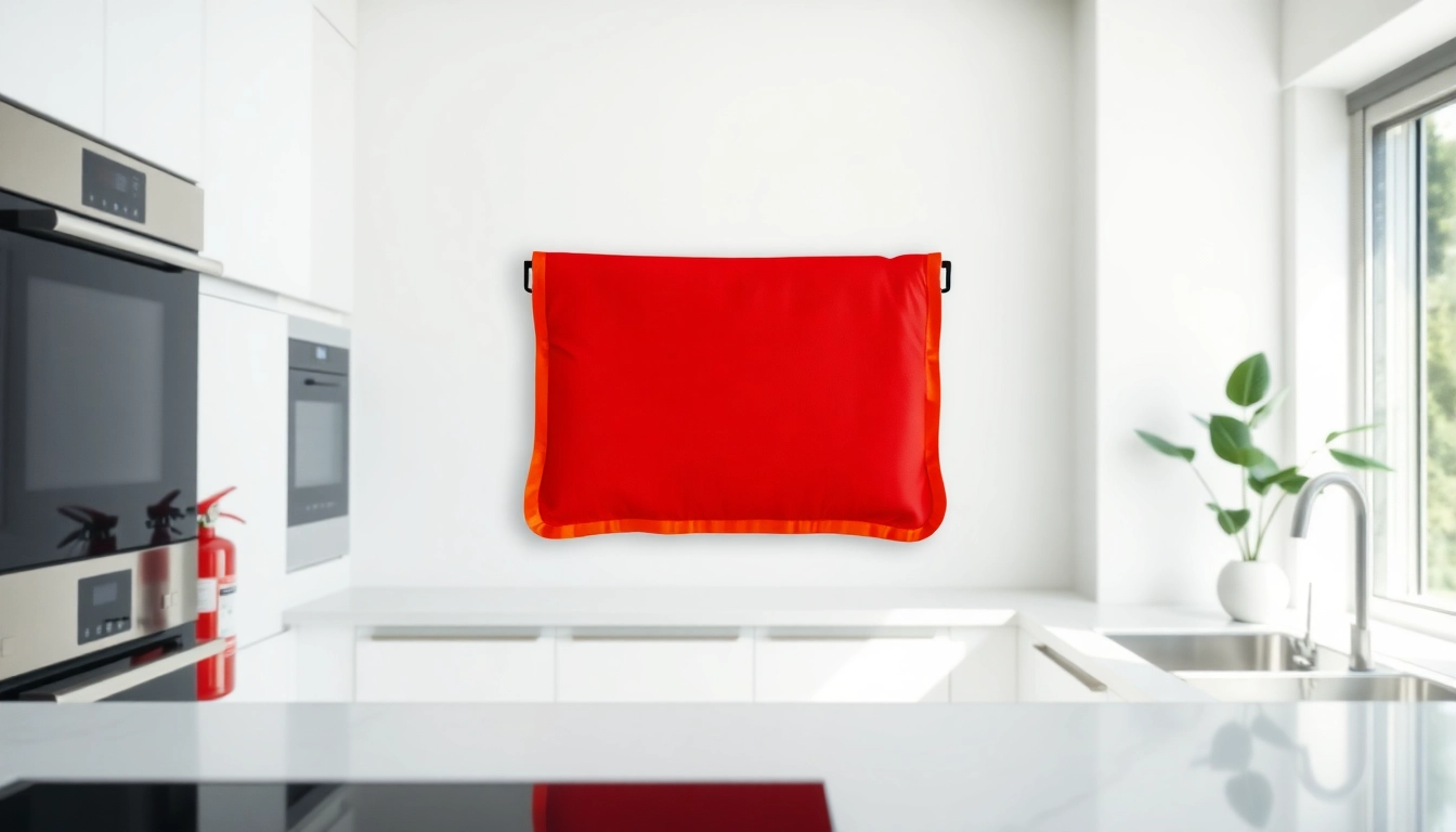 Secure fire blanket positioned for easy access in a modern kitchen, emphasizing safety.