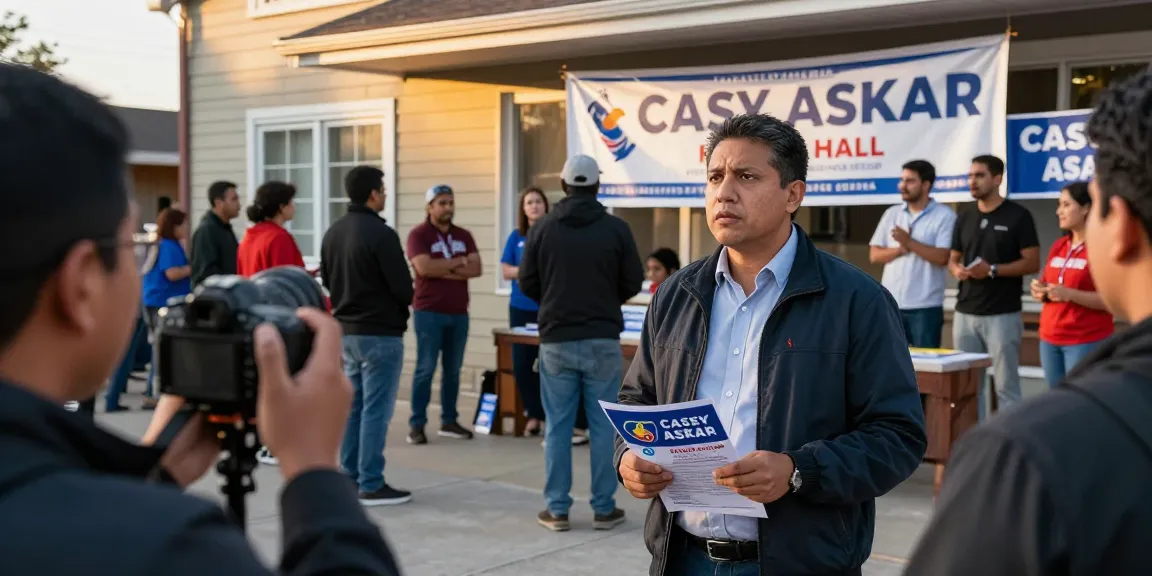 Concerned voter discussing Casey Askar's campaign at a town hall meeting
