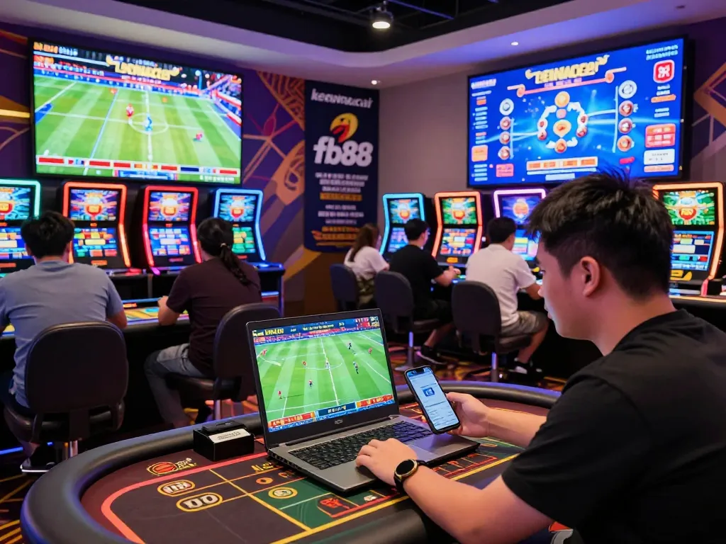Player participating in keonhacai fb88 betting experience in a vibrant online casino setting.