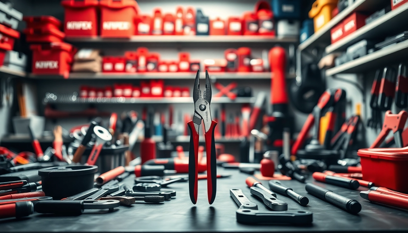 Knipex deals showcasing professional pliers and hand tools in a vibrant workshop.