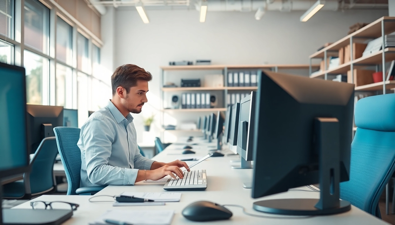 Efficient workspace at a Typing Center with professionals and advanced technology.