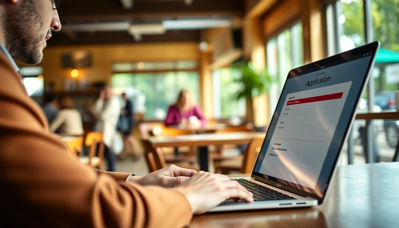 Complete the uk eta online application on a laptop in a cozy café, showcasing a clear view of the process.