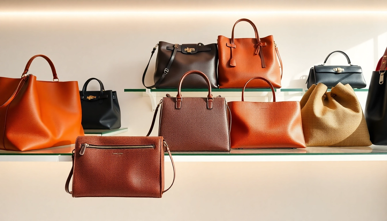 레플리카 핸드백을 현대적인 부티크에서 세련되게 전시한 모습