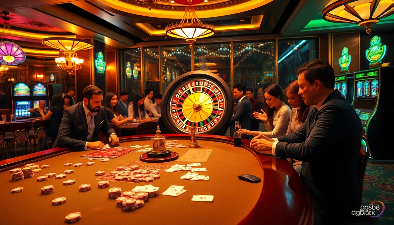 Players enjoying the excitement of traditional gambling at https://gg88.black/, engaging with poker chips and a roulette wheel.